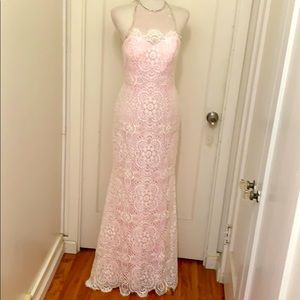 Mori Lee Pink Lace Prom Dress
